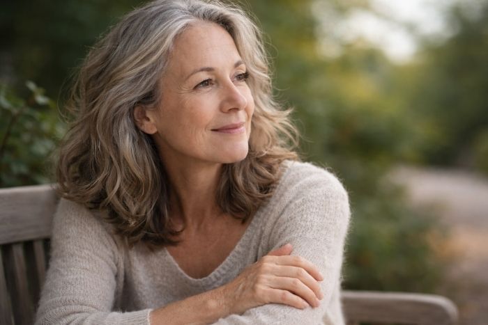 una donna con serenità vive i cambiamenti della menopausa